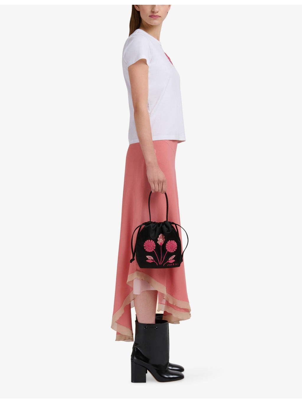 Floral-Embroidered Satin Handbag - 2