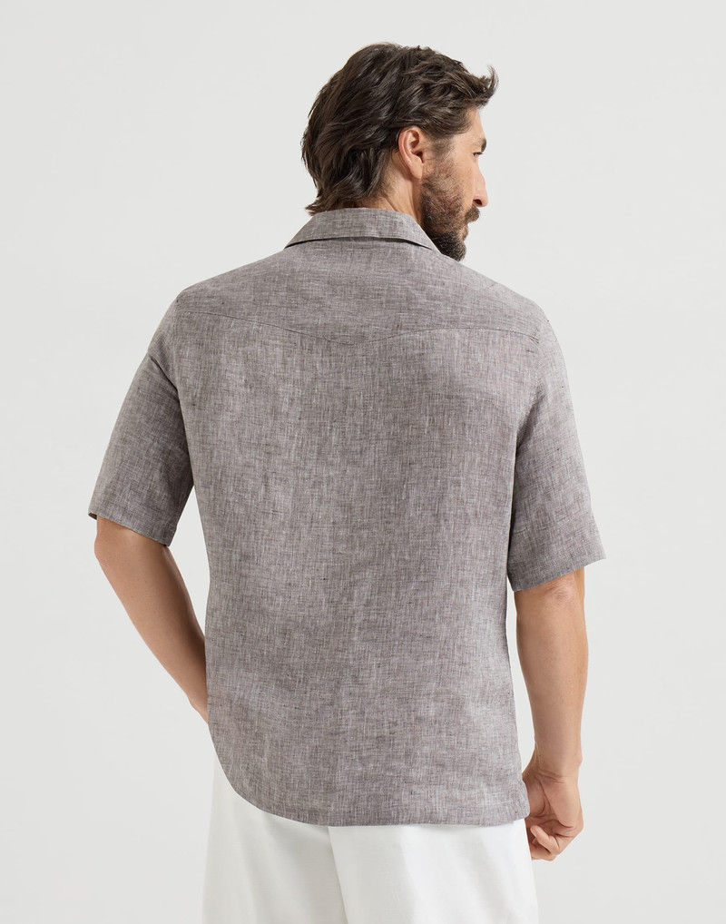 Linen easy fit short sleeve shirt with camp collar 3