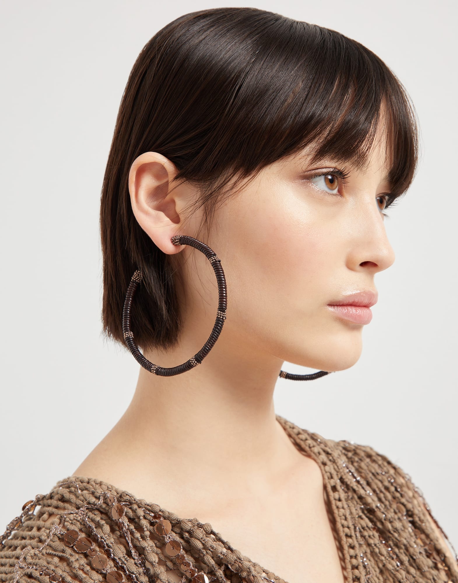 Wrapped leather hoop earrings with monili - 3