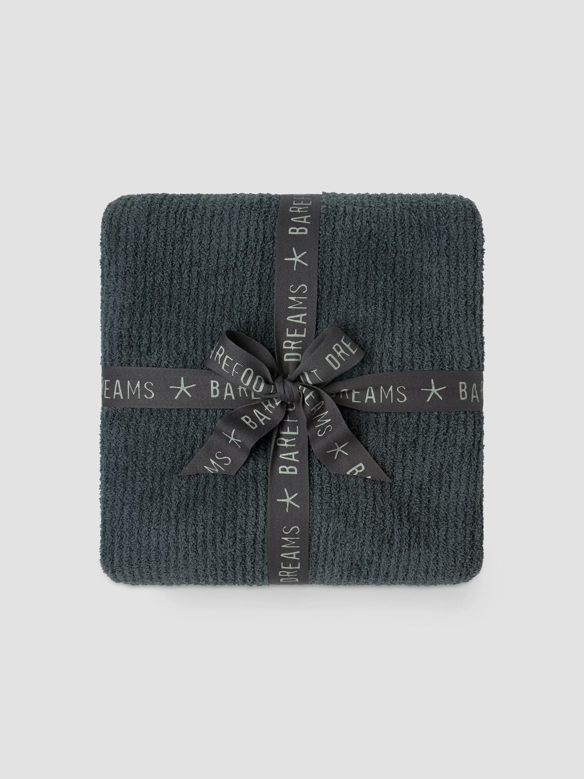 CozyChic Rib-Knit Blanket Stitch Throw Blanket - Slate Blue Cream - 1