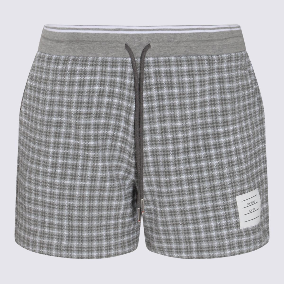 THOM BROWNE GREY AND WHITE COTTON BLEND SHORTS - 1