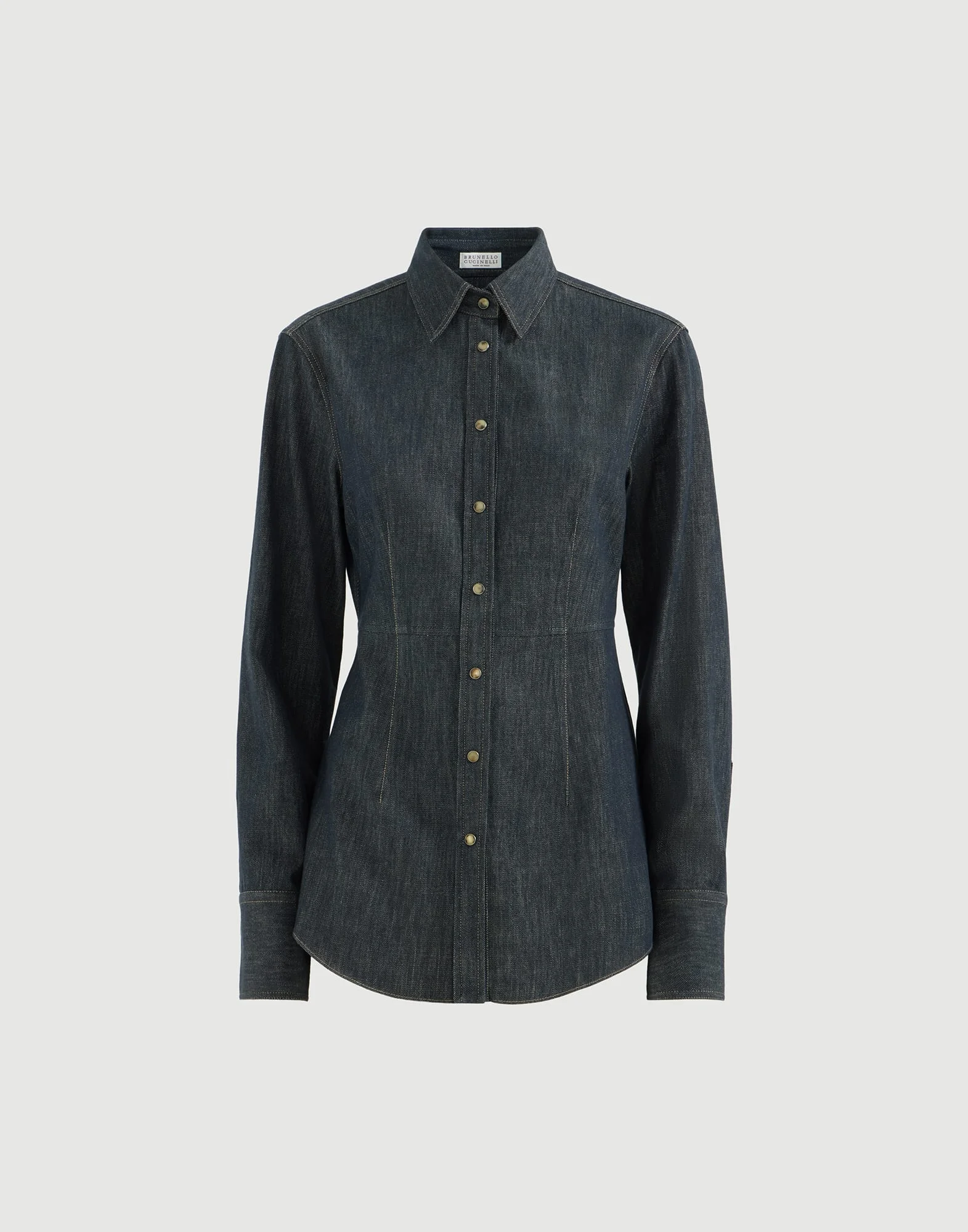 Cotton denim-effect twill shirt with monili - 1
