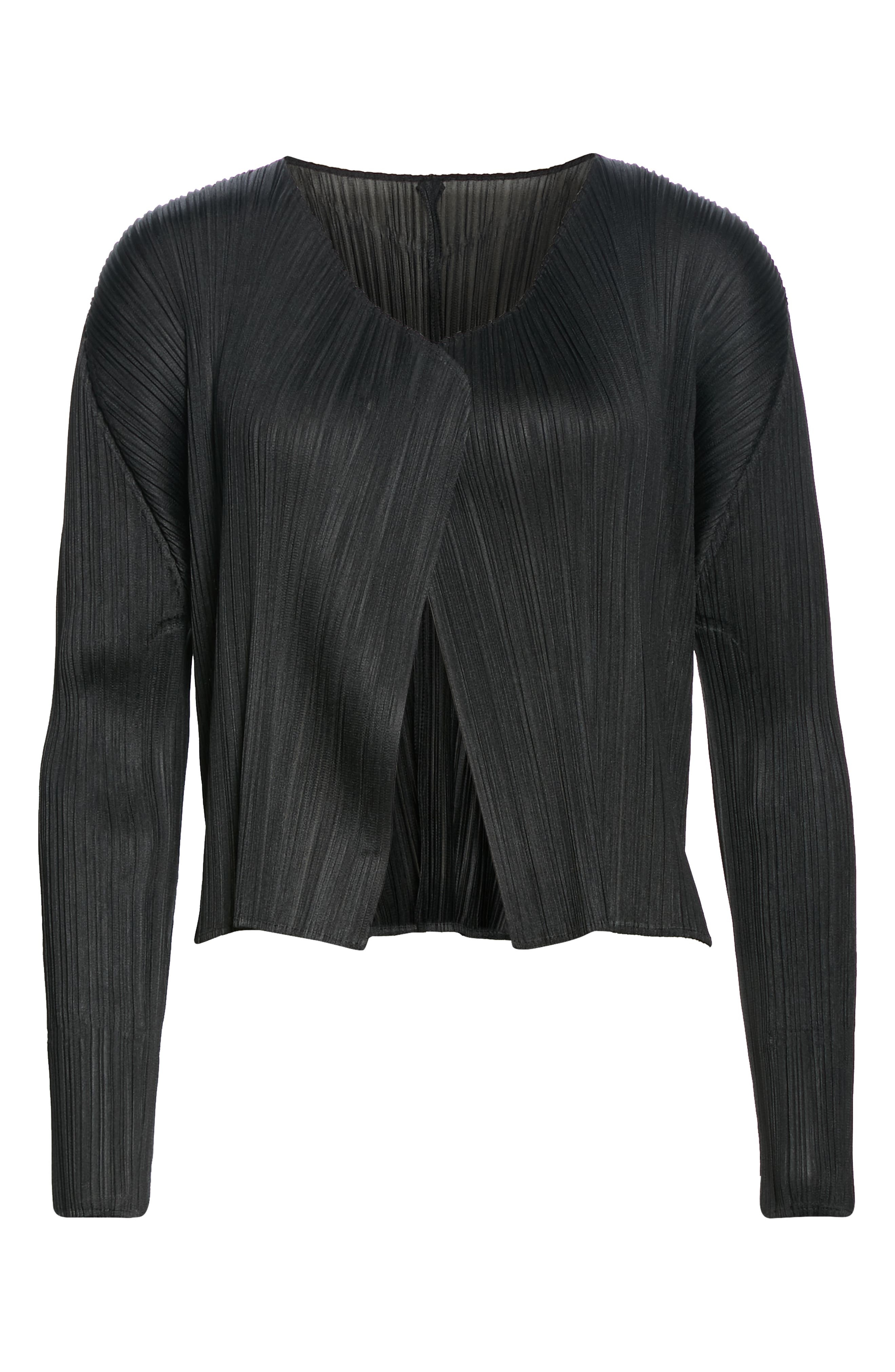 Pleats Please Issey Miyake Pleats Pleats Issey Miyake Pleated Open Front Crop Cardigan in Black at N - 5