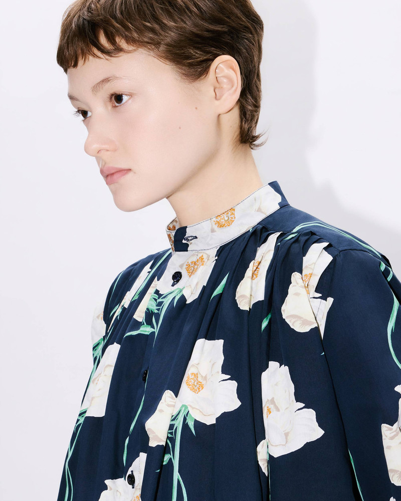 'KENZO Archive Rose' oversized pleated long dress in coton and slik 5