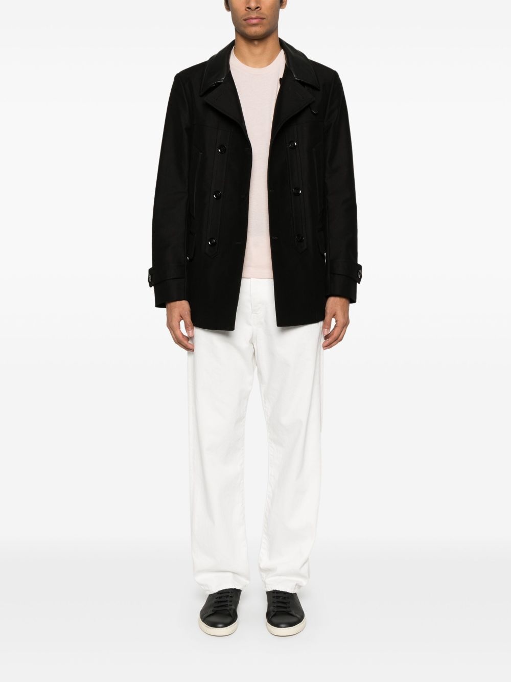 contrasting-collar peacoat - 2