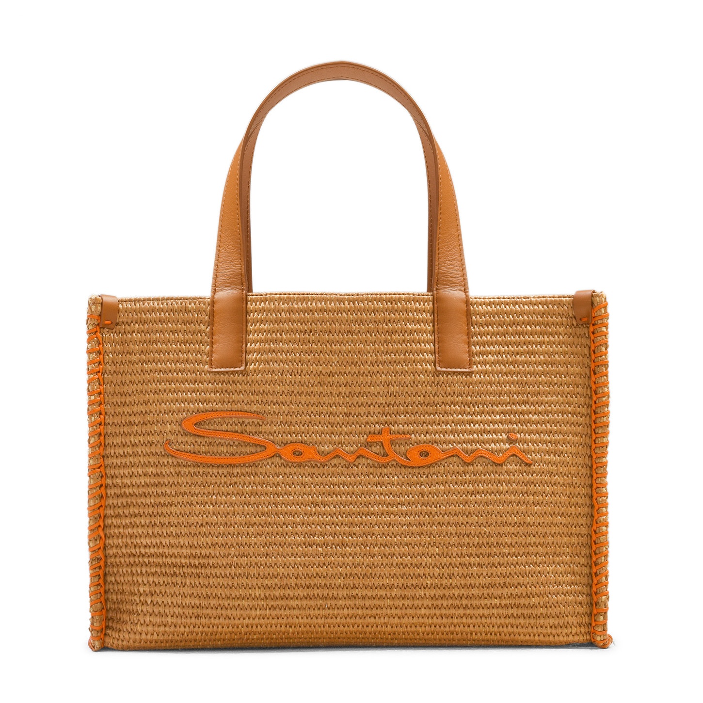 Brown raffia tote bag - 1