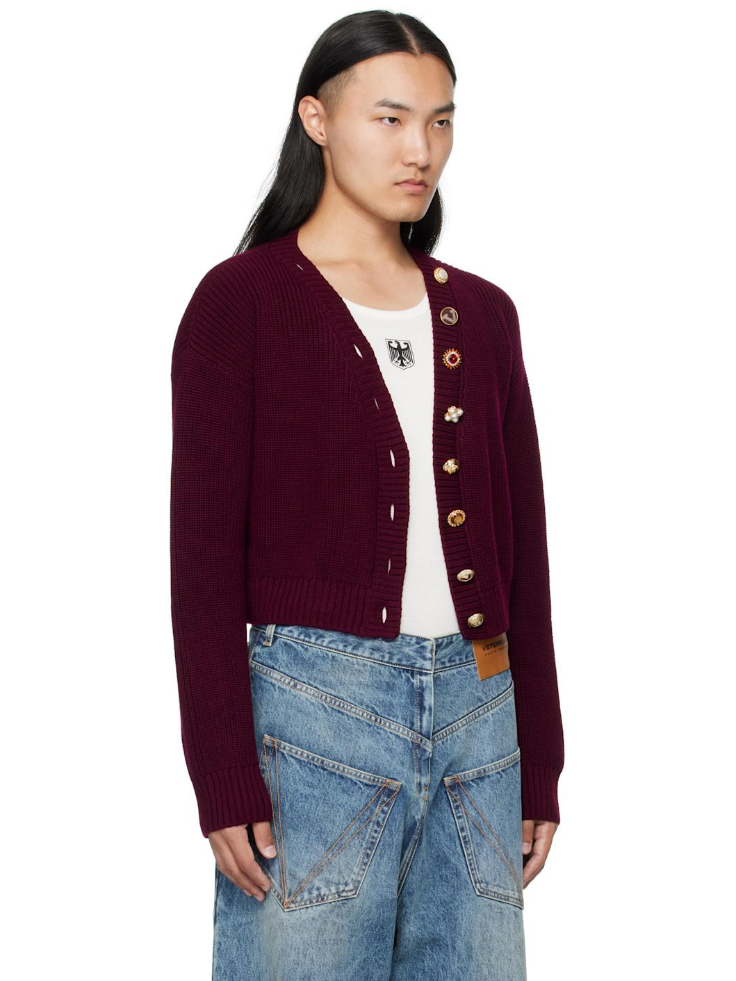 Burgundy Fancy Button Mini Cardigan - 2