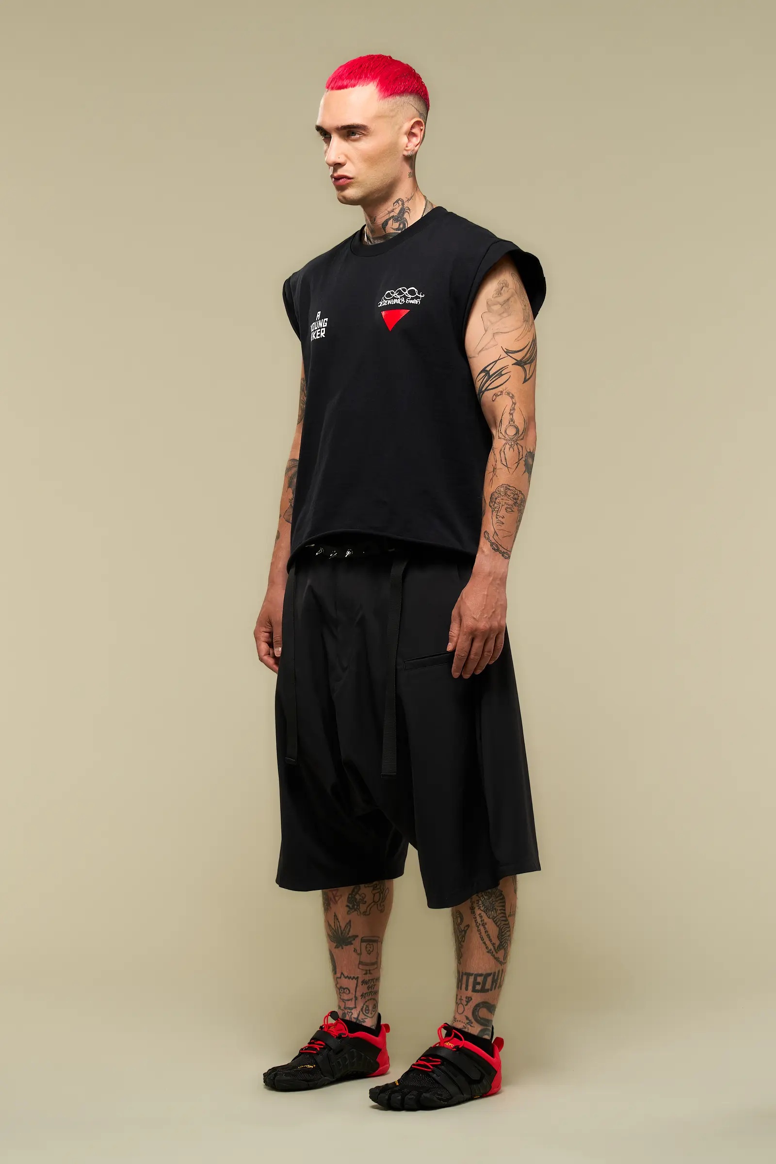 SP62-M Nylon Stretch Web Belt Short Pant Black - 13