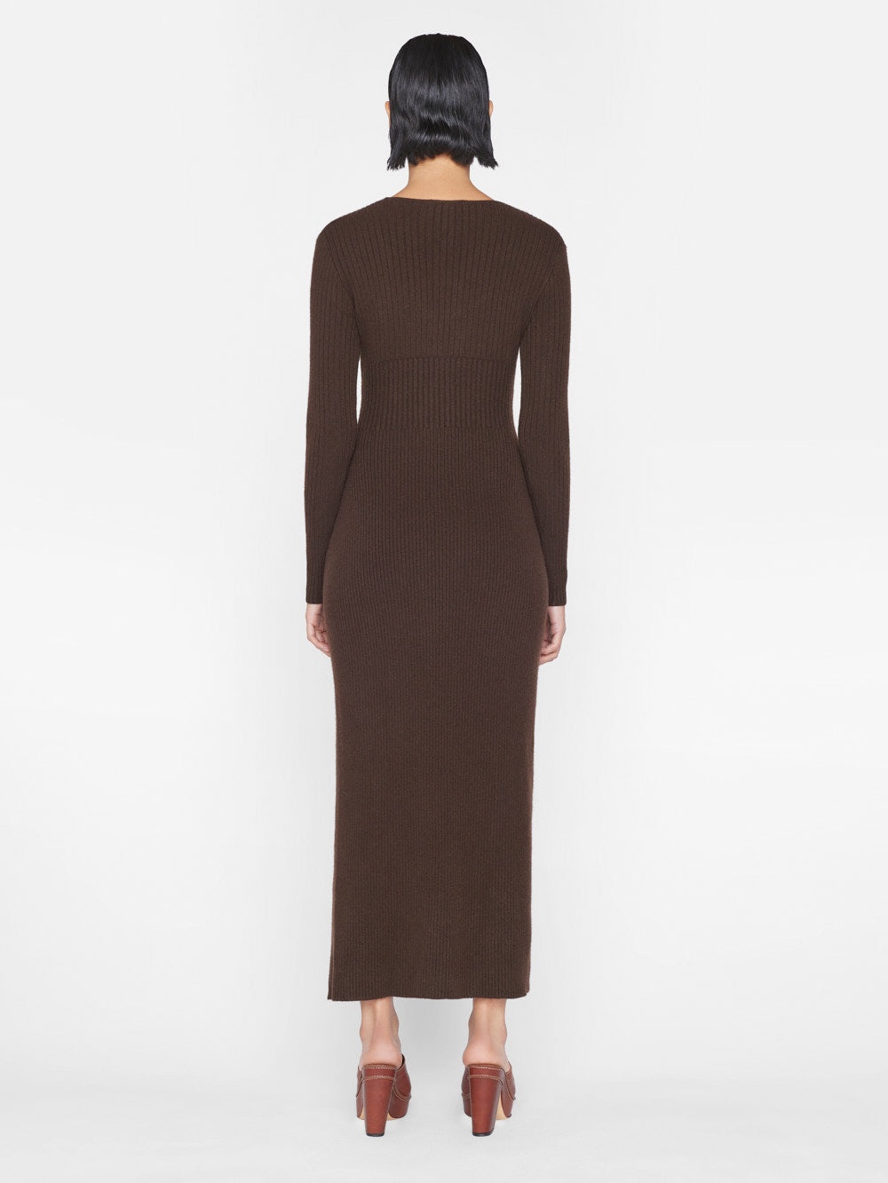 Ribbed Cashmere U-Neck Dress in Espresso - 8