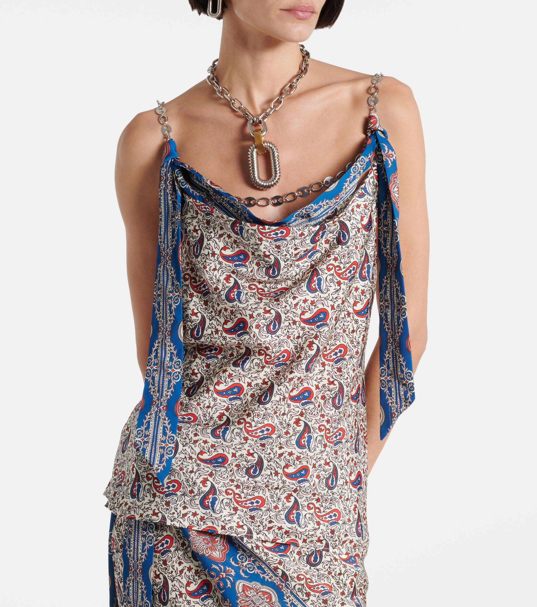 Chain-detail paisley satin camisole - 6