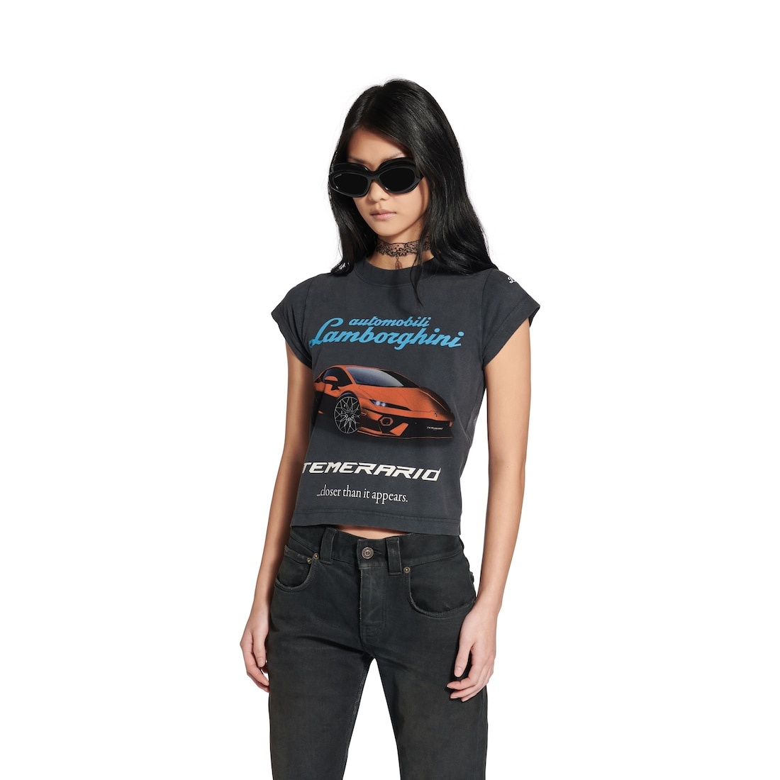 Women's Balenciaga I Automobili Lamborghini Shrunk T-shirt in Black Faded - 5