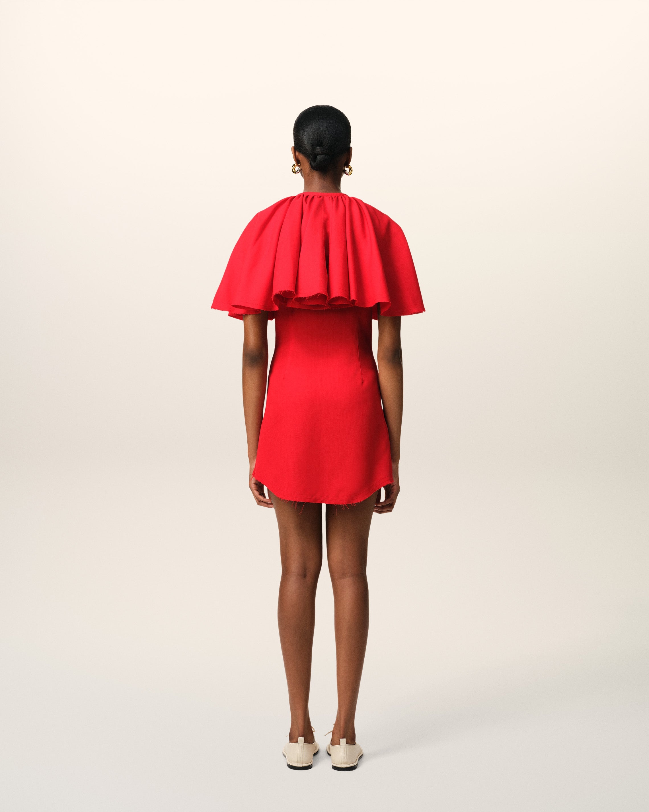 RED WOOL SHIRT DRESS WITH RUFF - 5