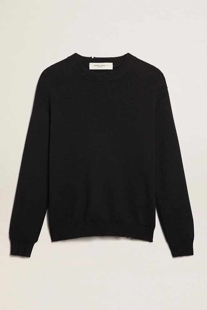 Men’s round-neck sweater in dark blue cotton - 1