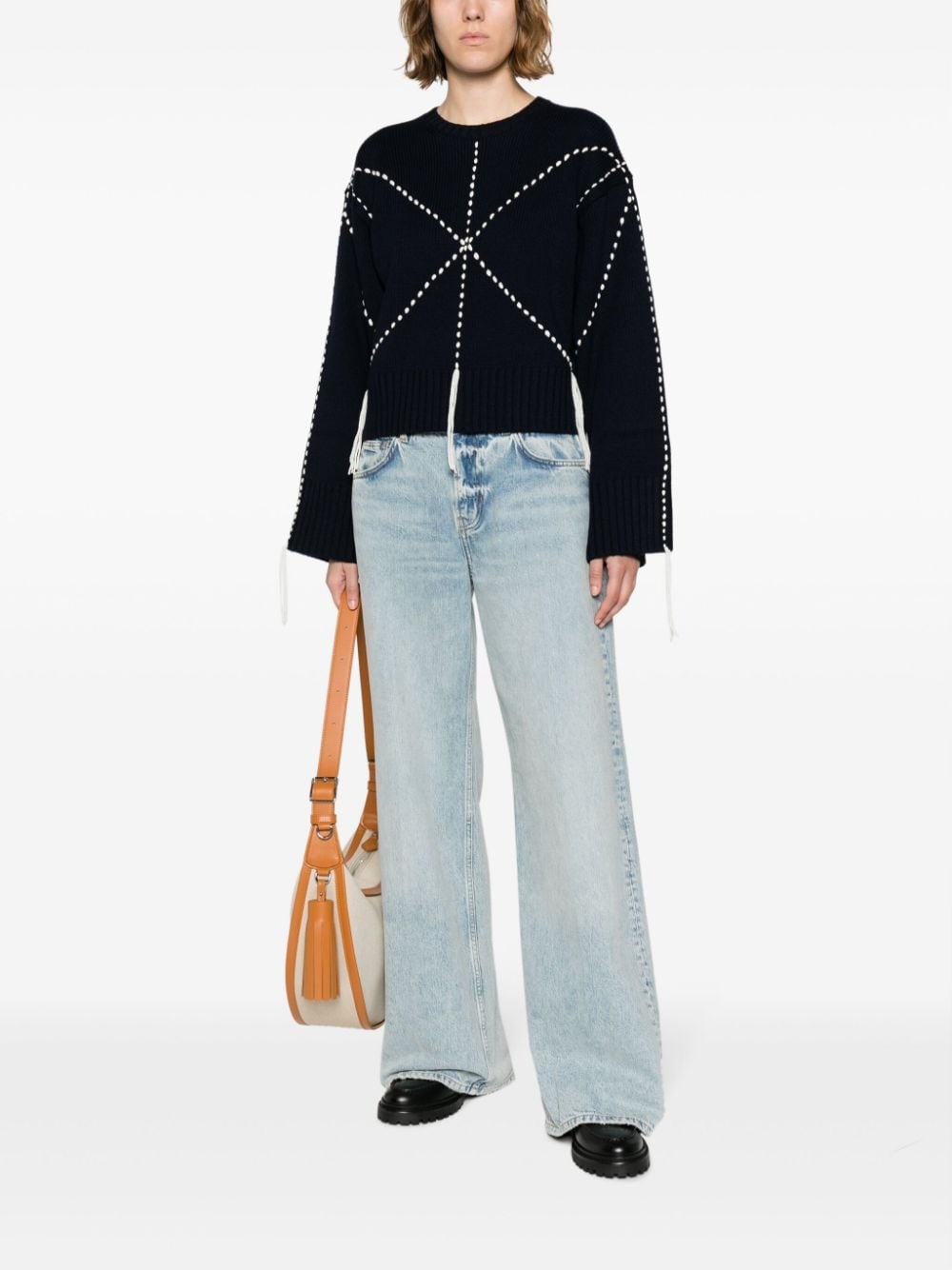 Sashiko-stitch wool-blend jumper - 2