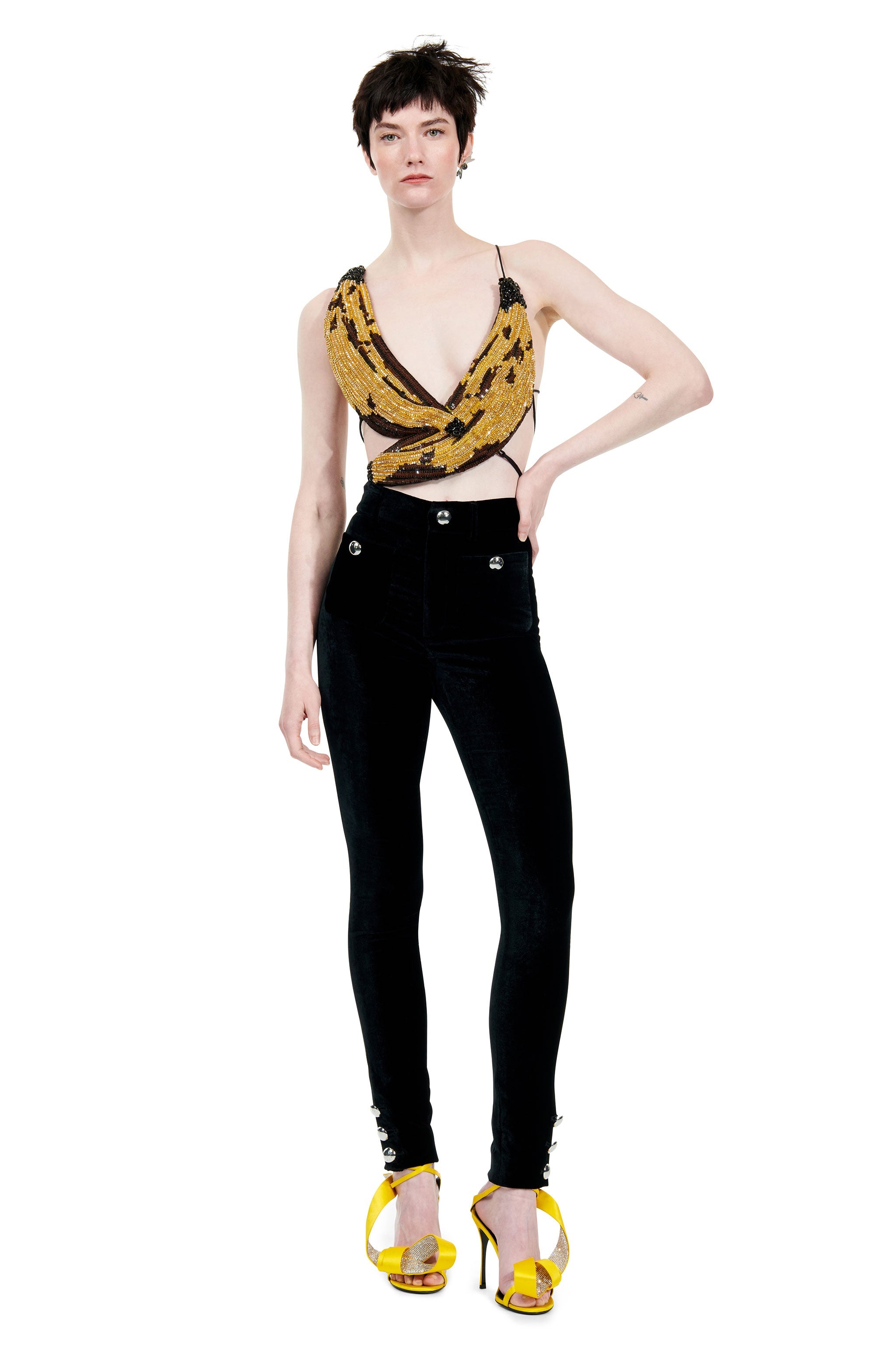 EMBROIDERED CRYSTAL PAILLETTE BANANA TOP - 4