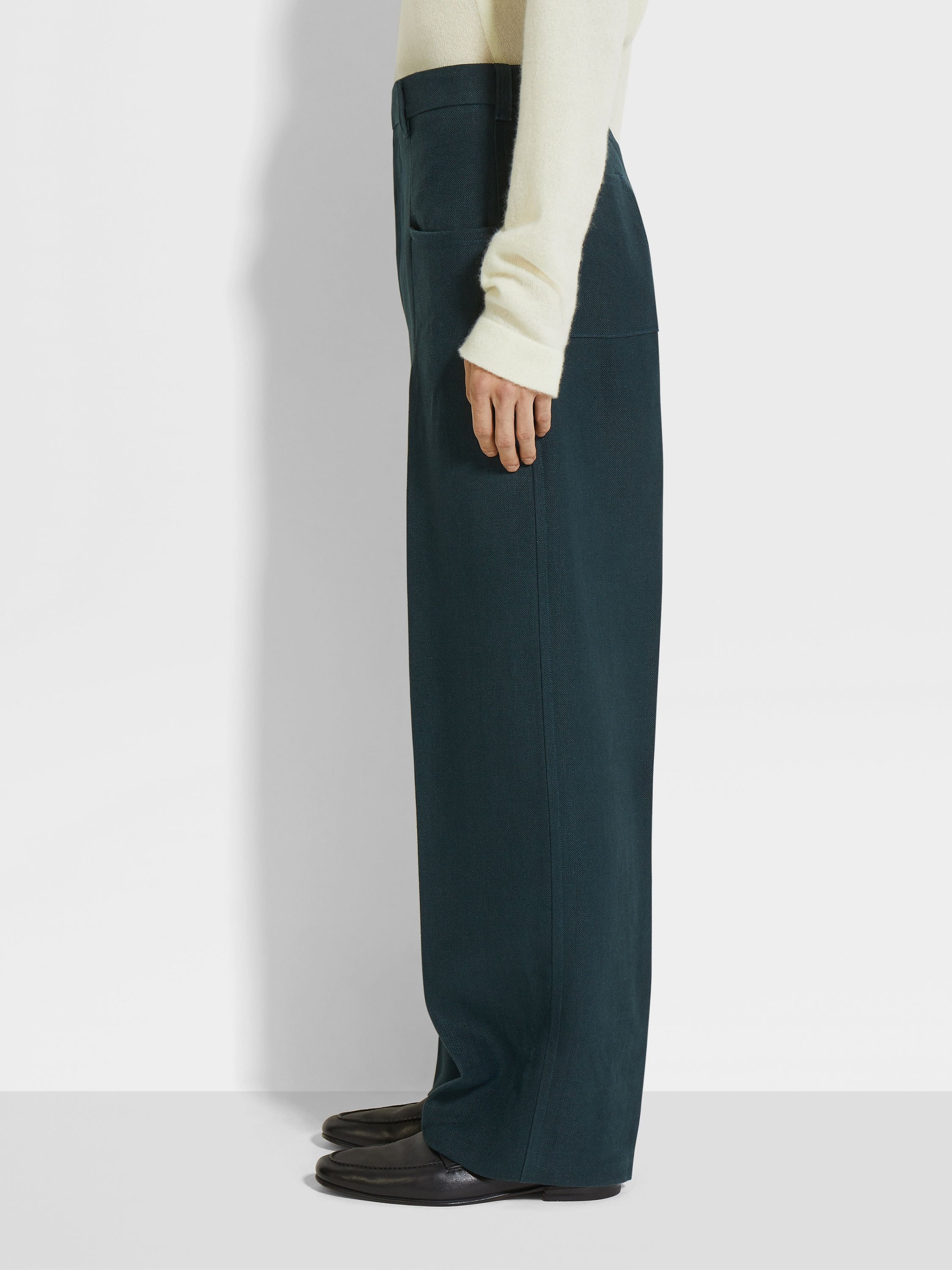 DARK TEAL BLUE OASI LINO PANTS - 4