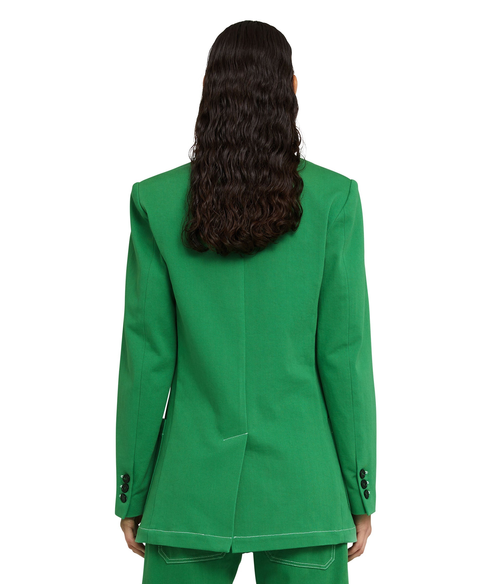 Denim single-breasted blazer with contrasting stitching - 3