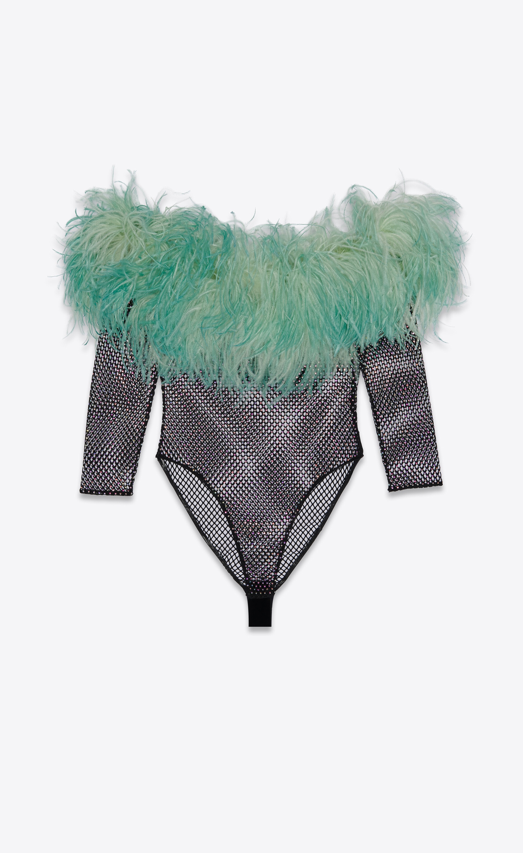 bodysuit in mesh and feathers - 1
