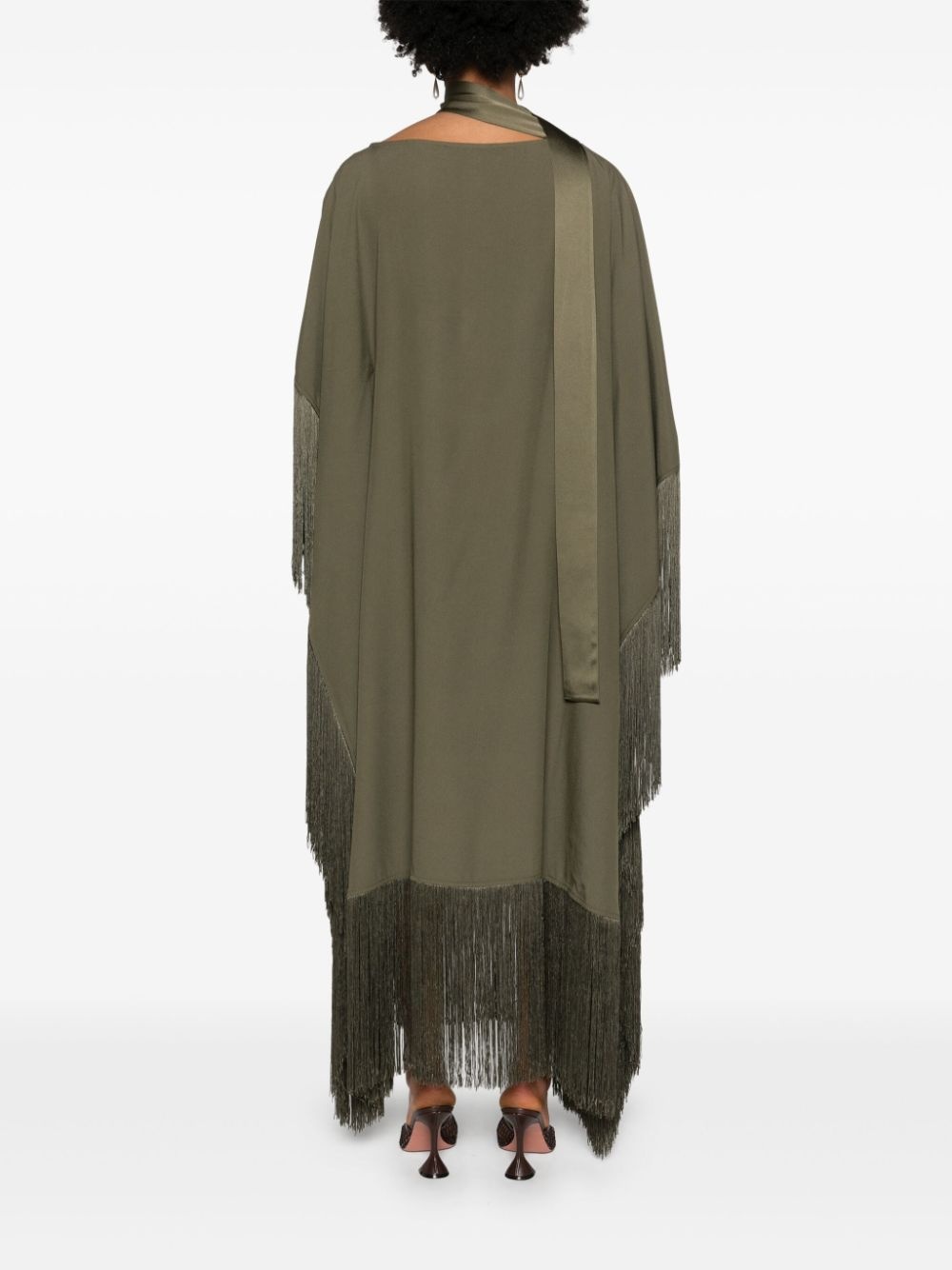 fringe-detail crepe kaftan dress - 4