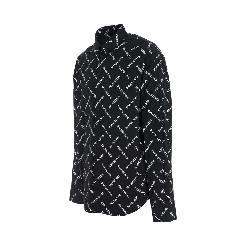 BALENCIAGA All-Over Logo Long-Sleeve Shirt in Black/White outlook