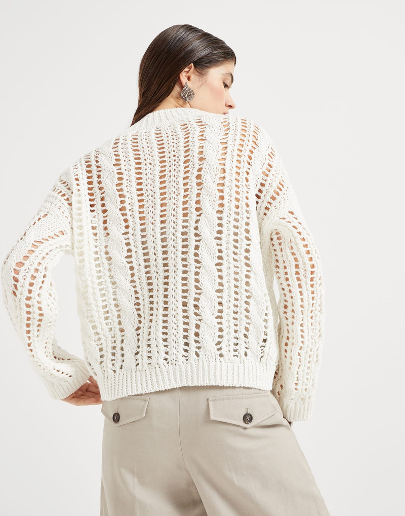 Brunello Cucinelli Jute and cotton cable & mesh sweater outlook