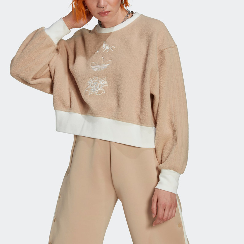 (WMNS) adidas Graphic Polar Fleece Sweatshirt 'Beige' HM1607 3