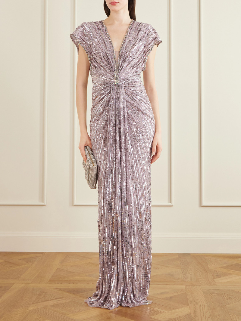 JENNY PACKHAM Zola Twisted Crystal-embellished Sequined Tulle Gown outlook