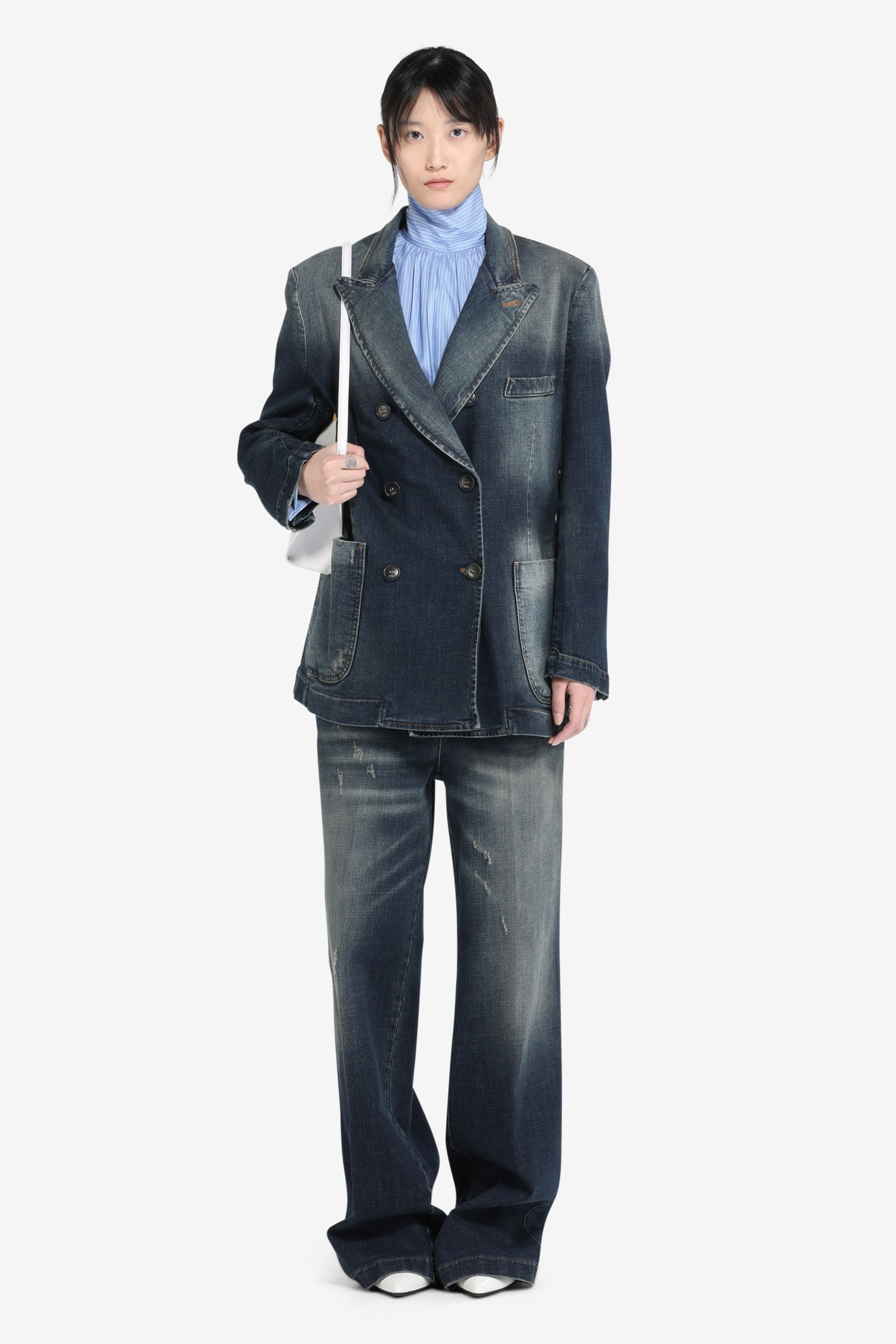 HIGH-NECK PINSTRIPE SHIRT - 4