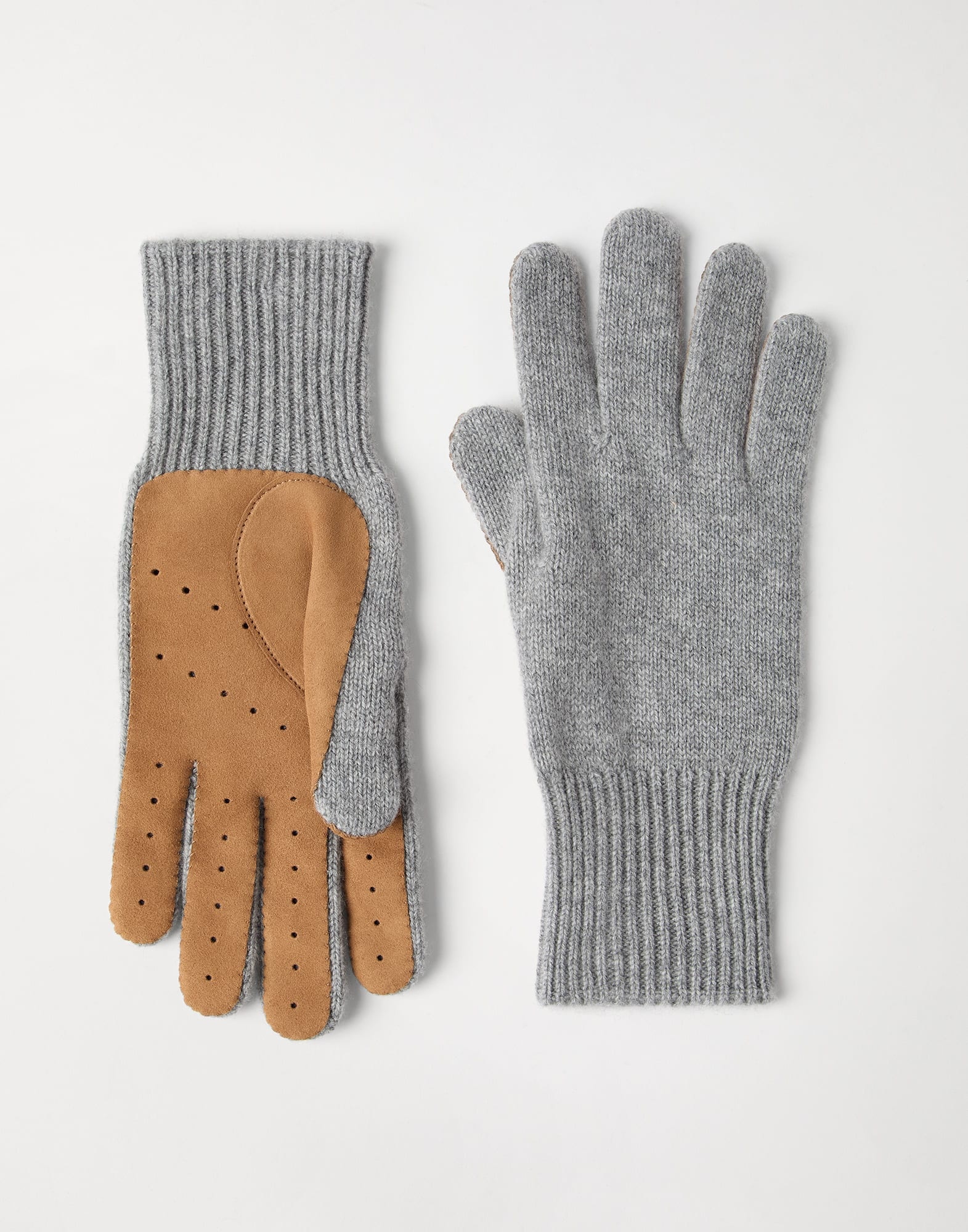 Cashmere knit gloves with suede palm - 1