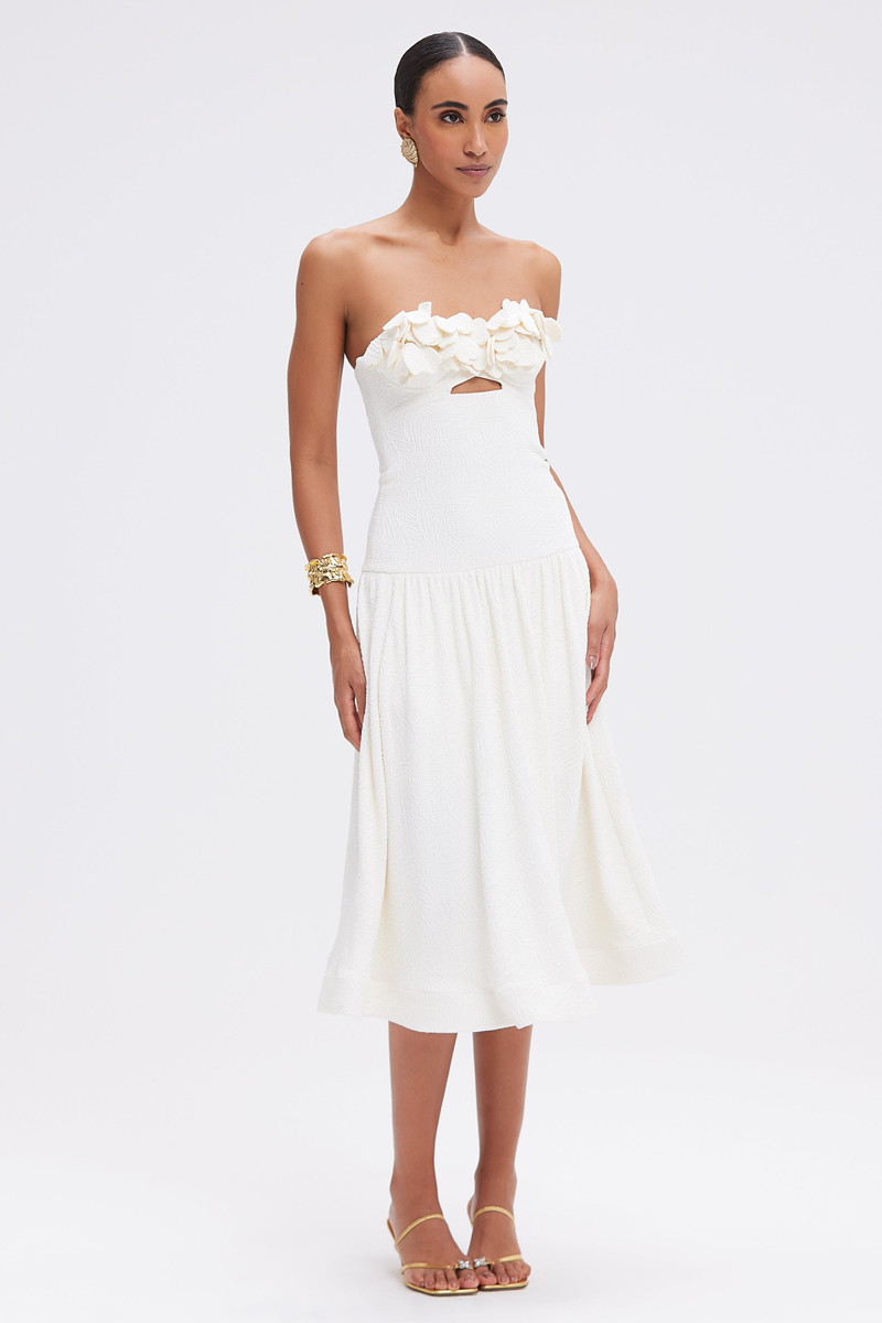 BREEZE JACQUARD FLOWER APPLIQUE MIDI DRESS 1