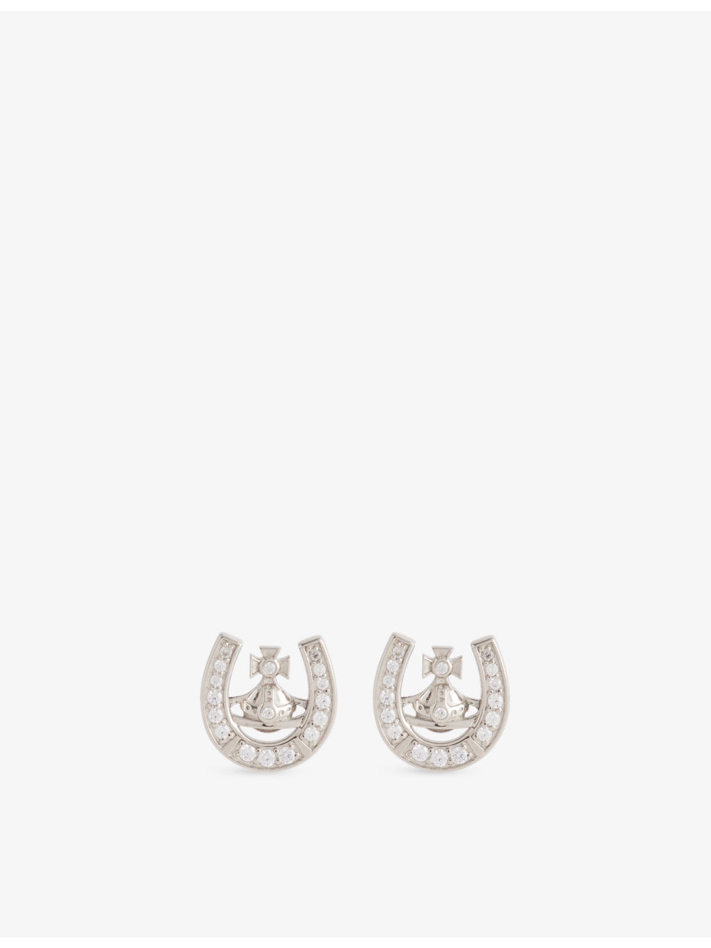 Horseshoe Platinum-Plated 925 Sterling Silver and Cubic Zirconia Stud Earring - 1