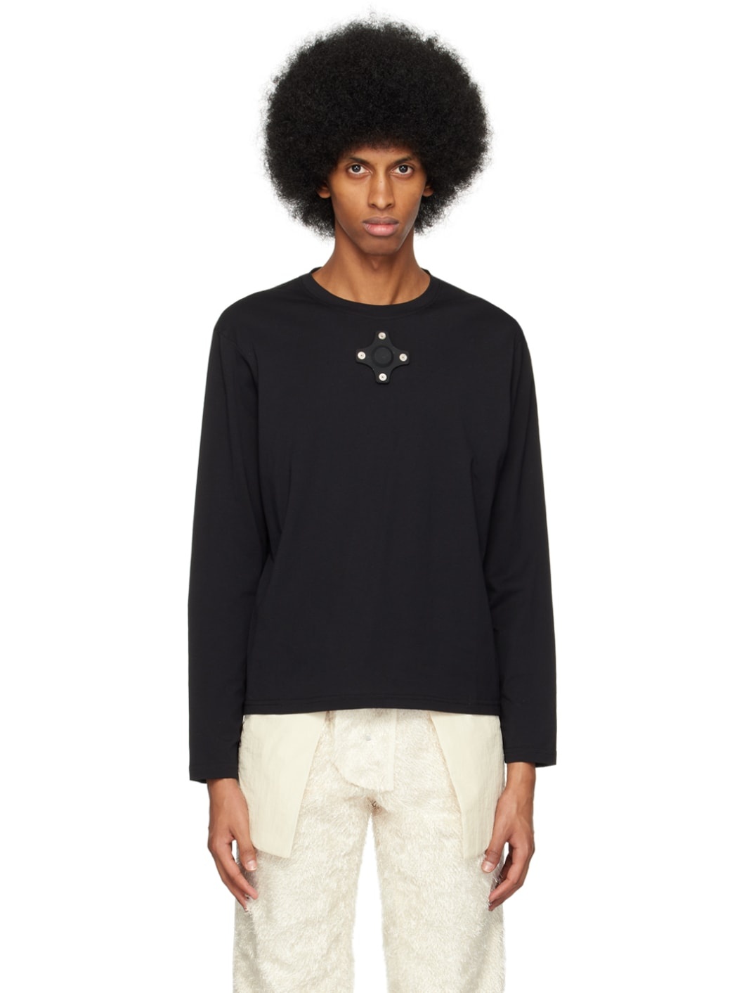 Black Eyelet Long Sleeve T-Shirt - 1
