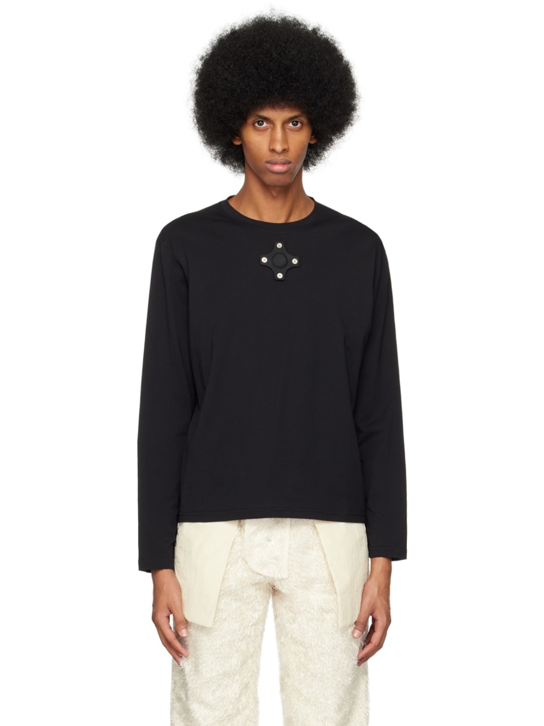 Black Eyelet Long Sleeve T-Shirt - 1