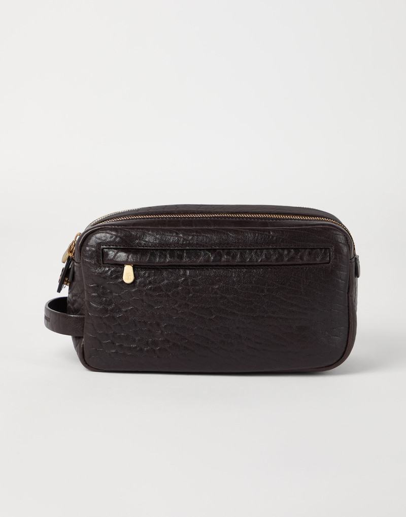 Textured grain leather beauty case with double zipper 1