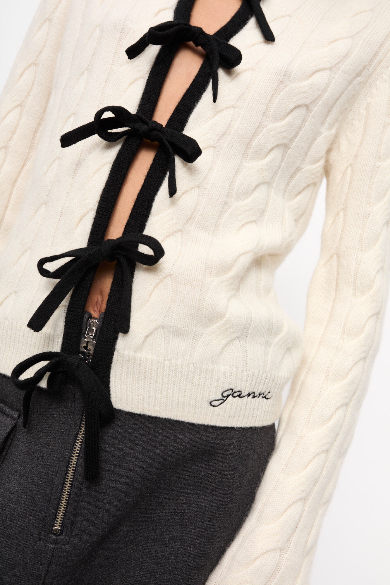 EGRET CASHMERE MIX TIE STRING CARDIGAN - 5