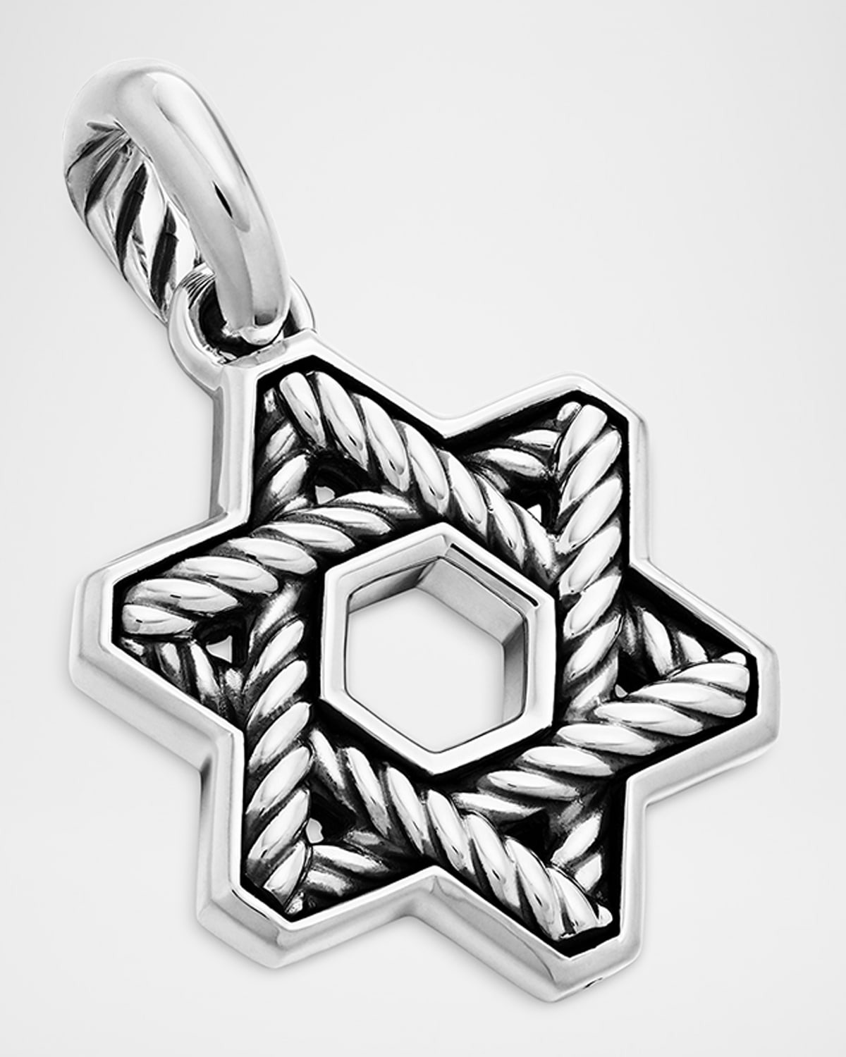 Men's Cable Star of David Pendant in Silver, 19mm - 4