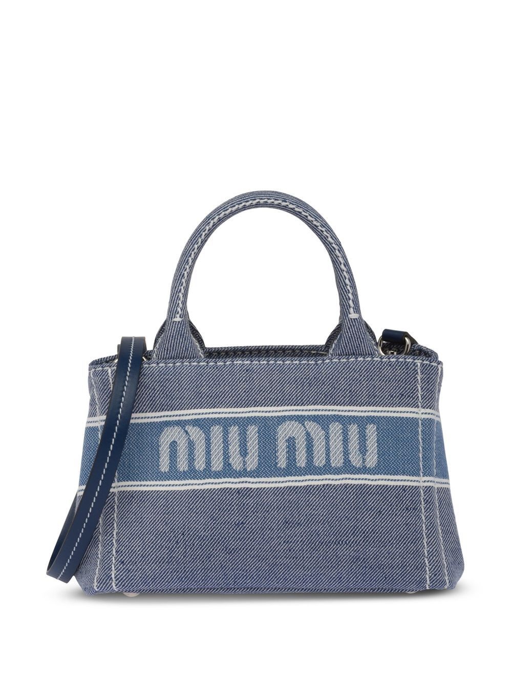 denim jacquard logo handbag - 3