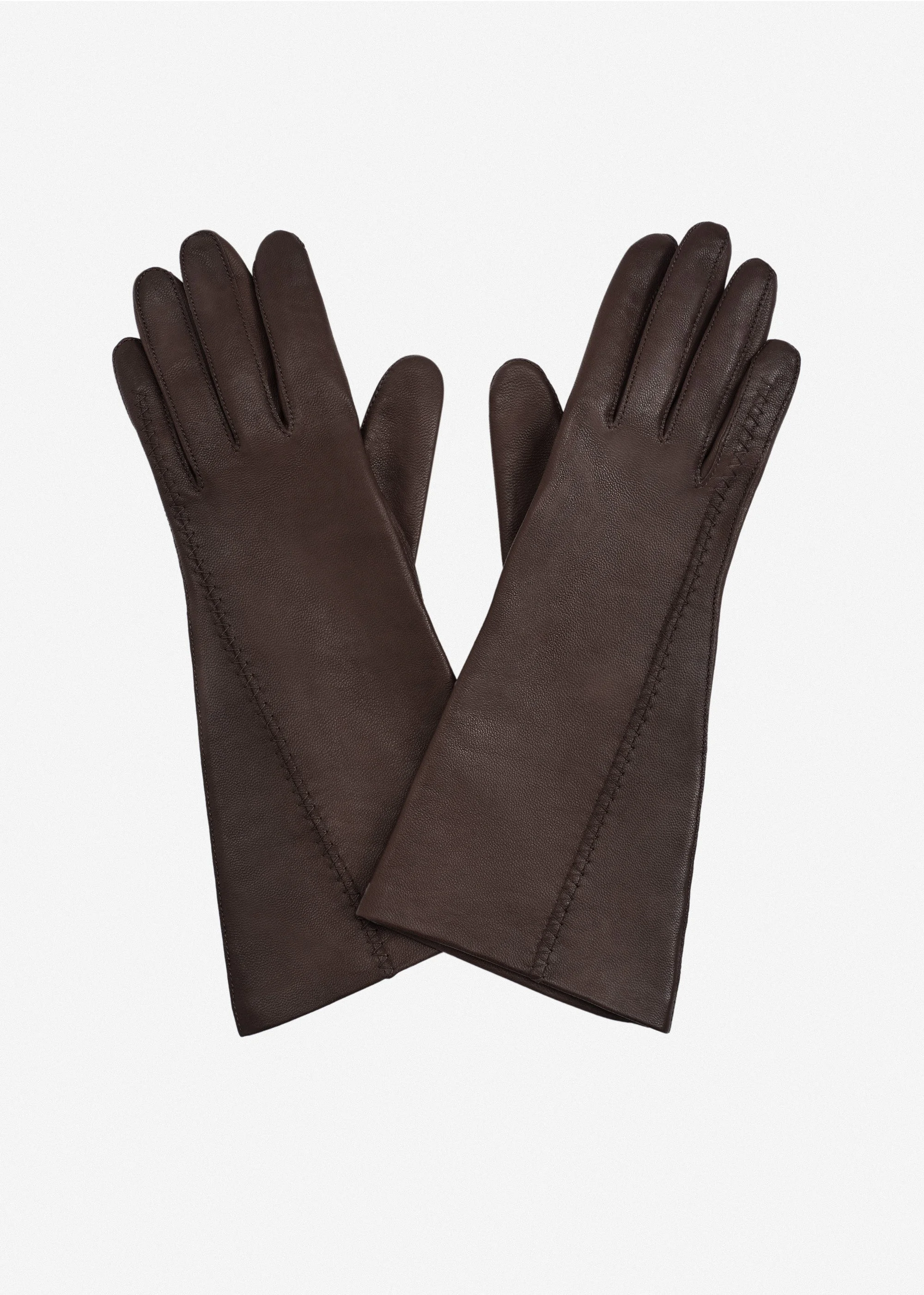 Mid-length leather gloves in brown - 1