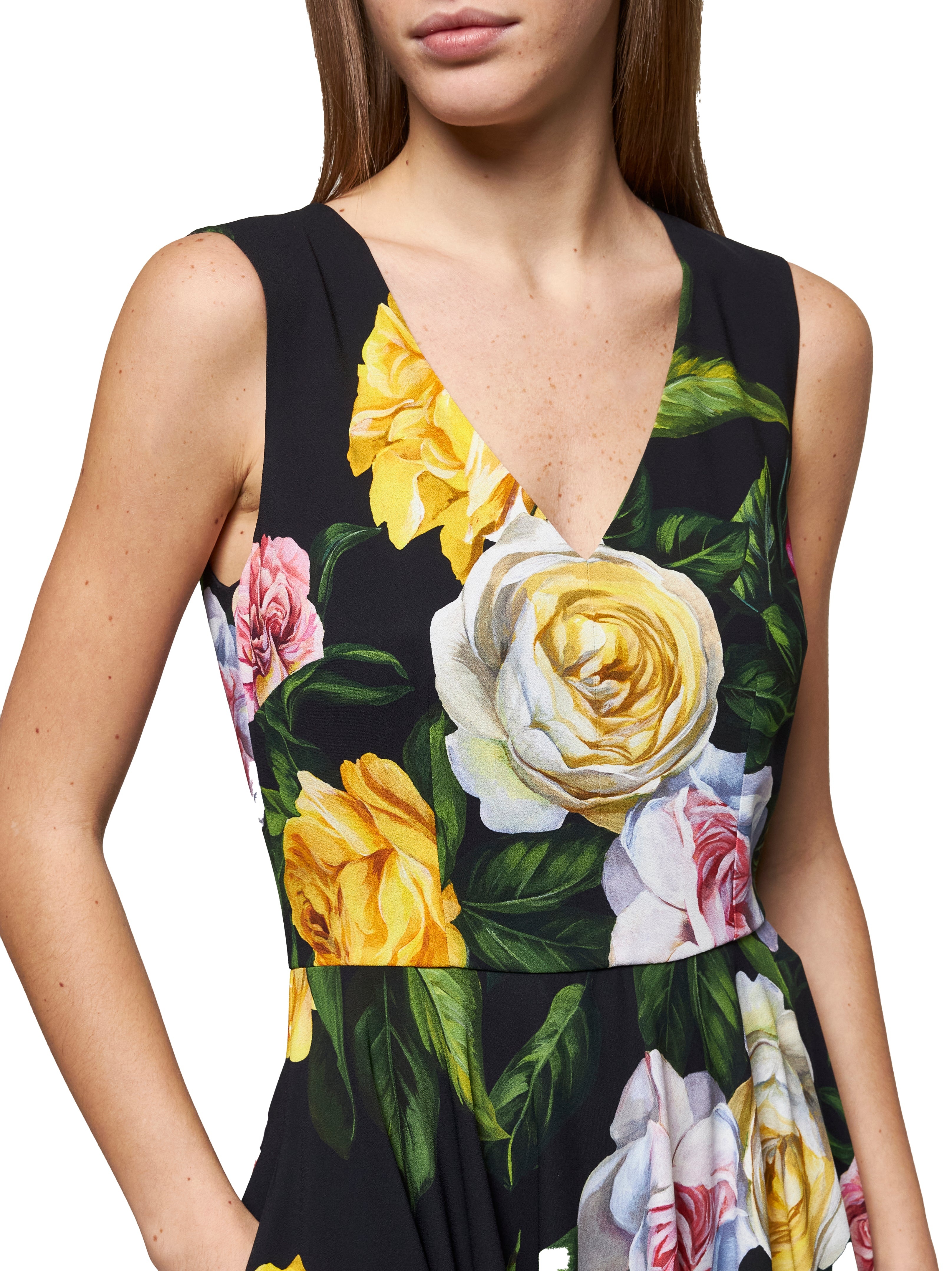 Peony and Rose print calf-lenght dress - 4