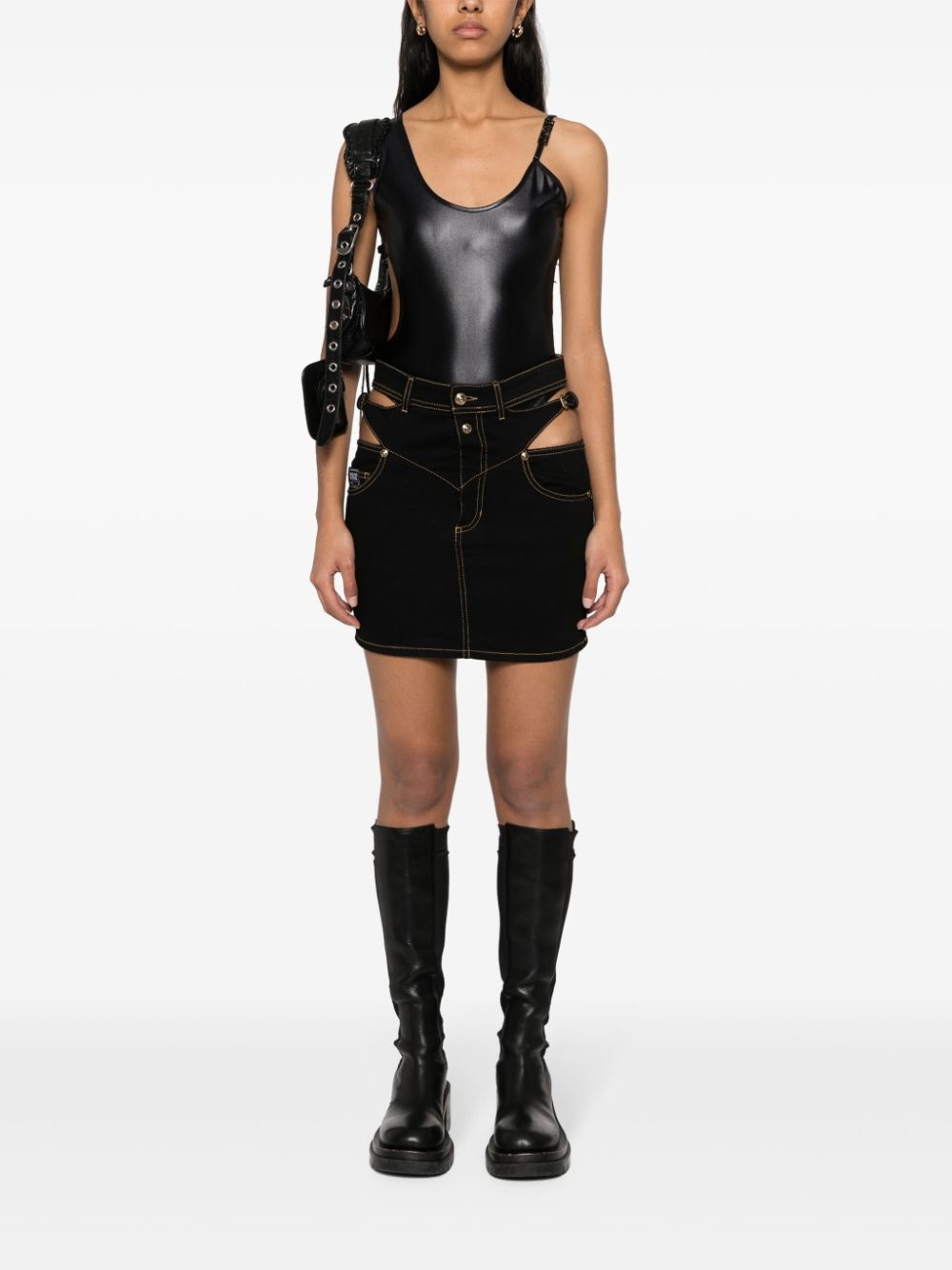 Baroque buckle denim mini skirt - 2