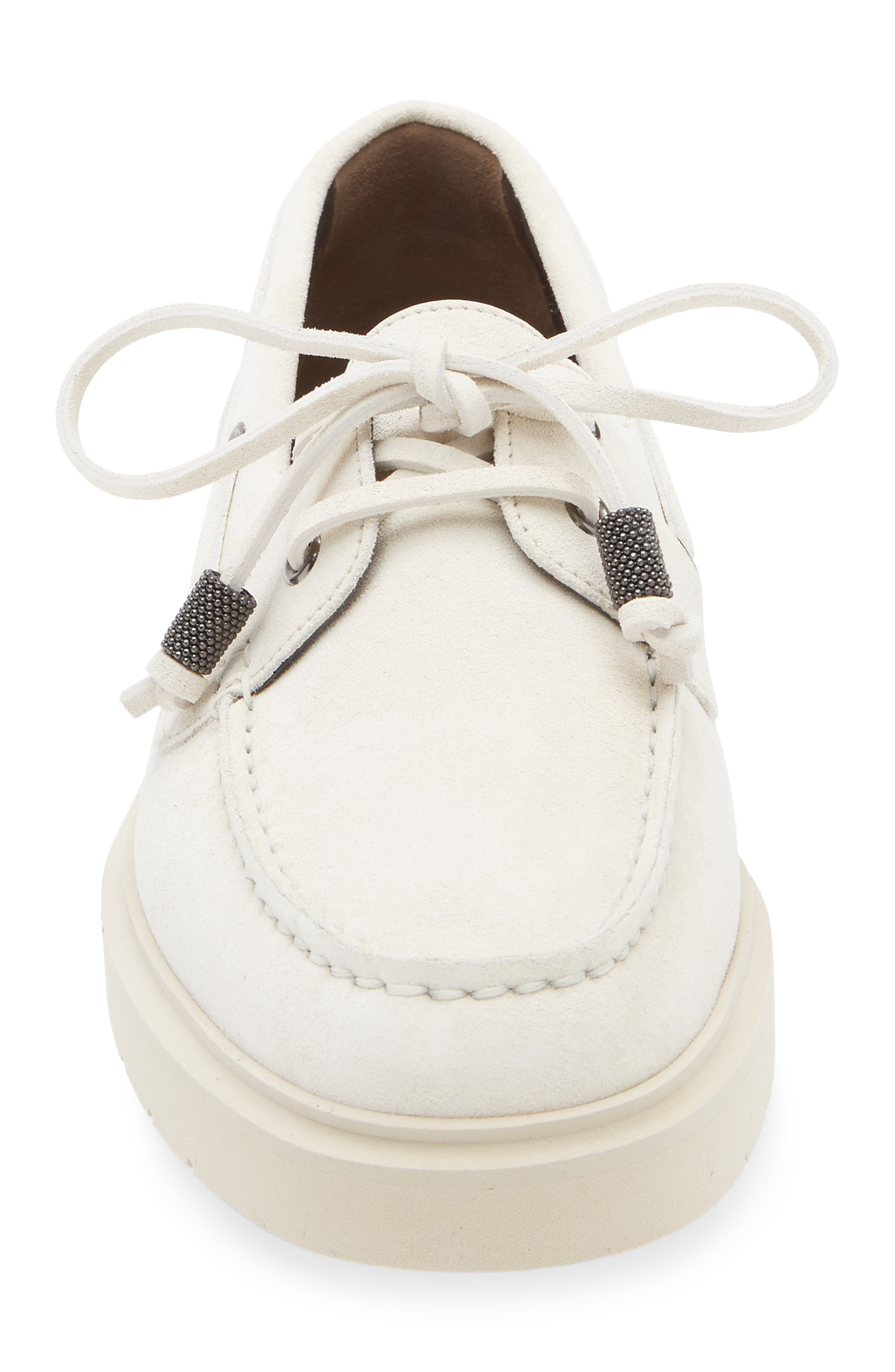 Brunello Cucinelli Sail Monili Trim Boat Shoe in Bianco Ottico at Nordstrom - 4