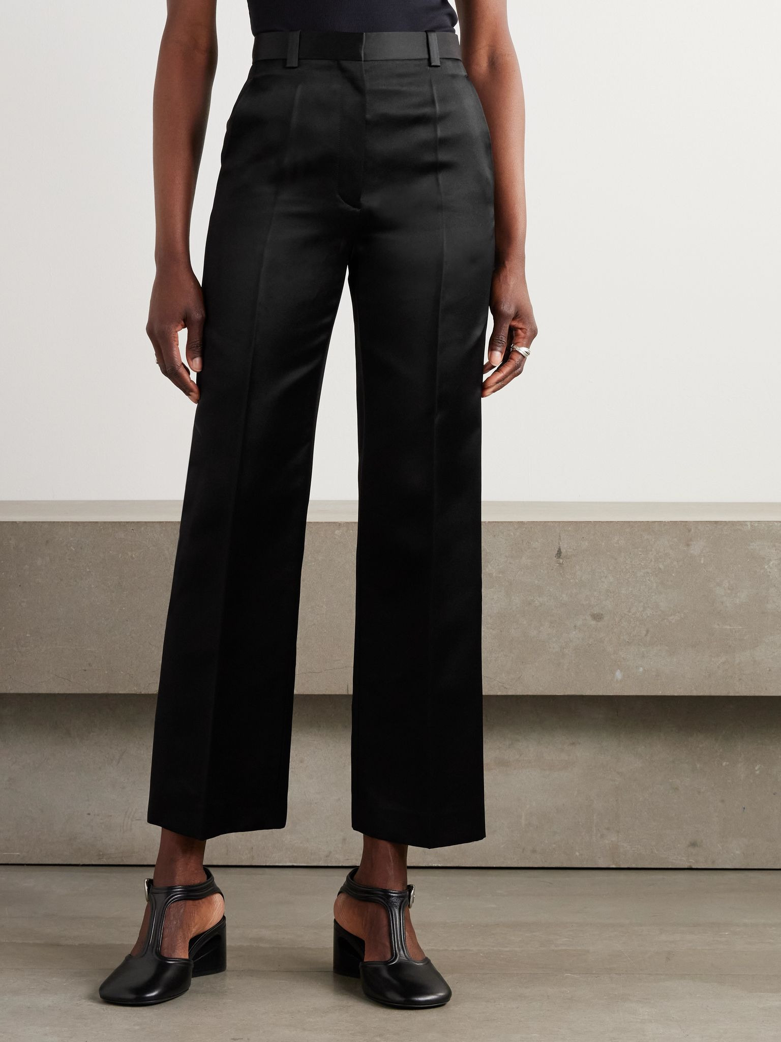 Duchesse silk-satin straight-leg pants Black - 3