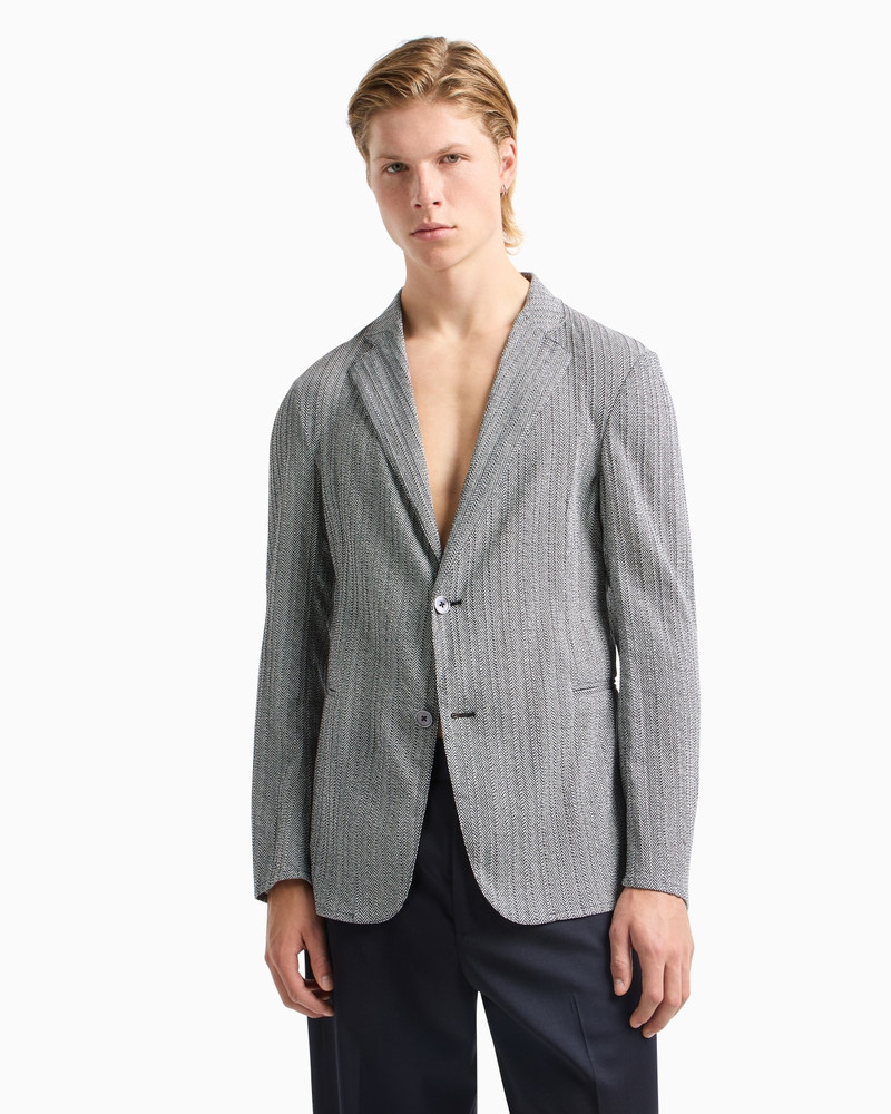 EMPORIO ARMANI SINGLE-BREASTED BLAZER IN A CHEVRON-PRINT SEERSUCKER FABRIC outlook