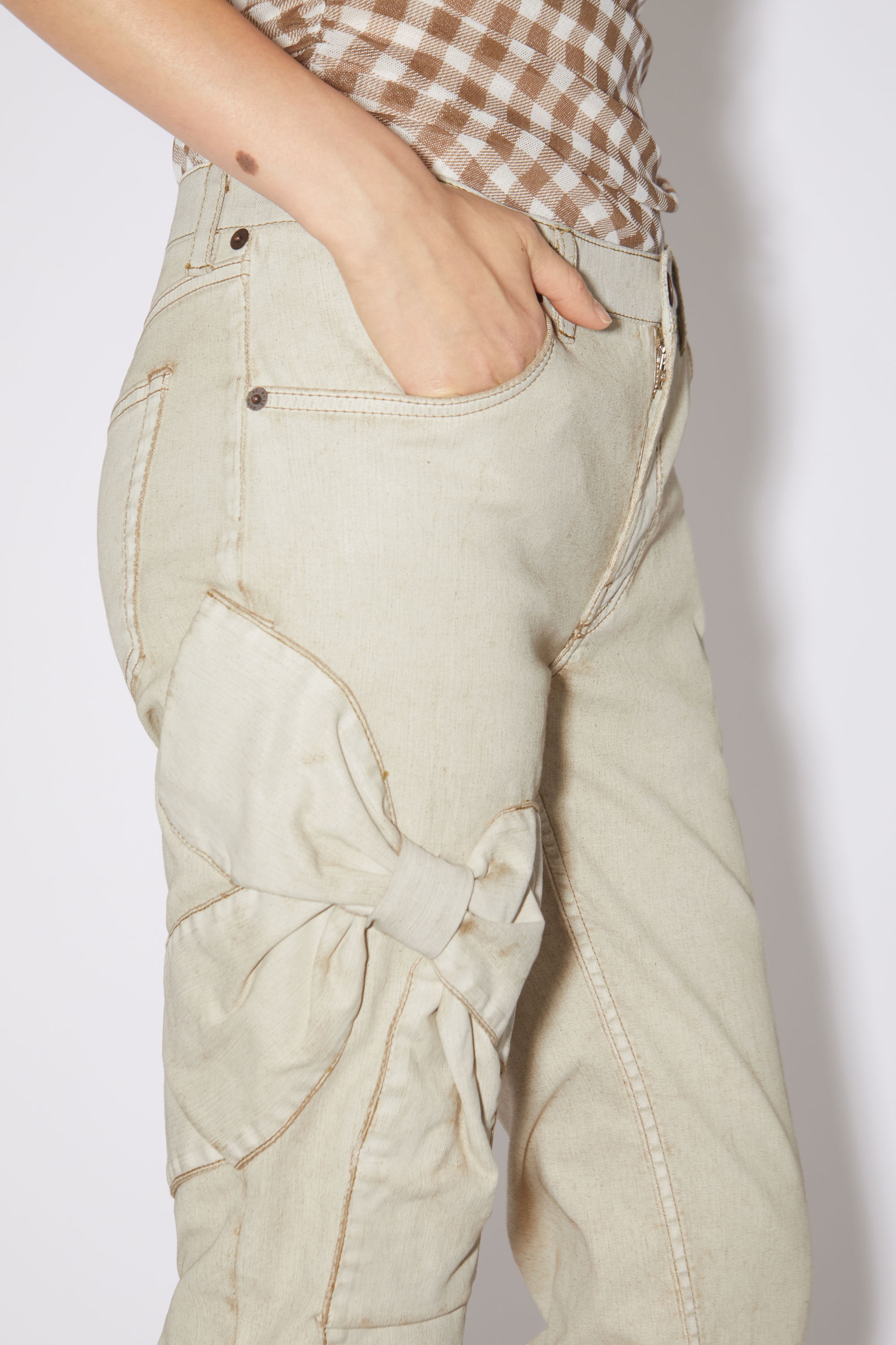 Bow denim trousers - White/brown - 5
