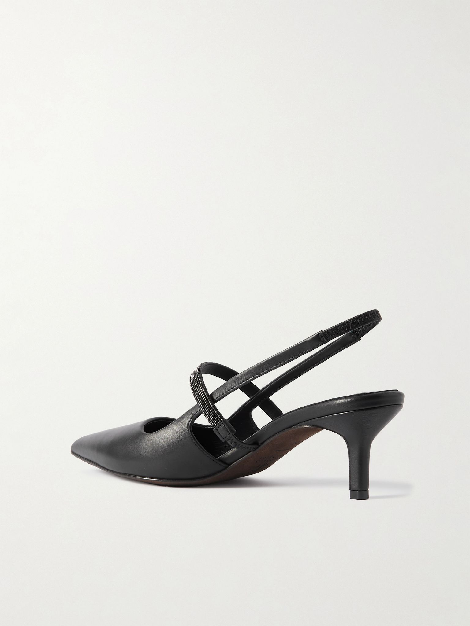 Bead-embellished leather slingback pumps Black - 3