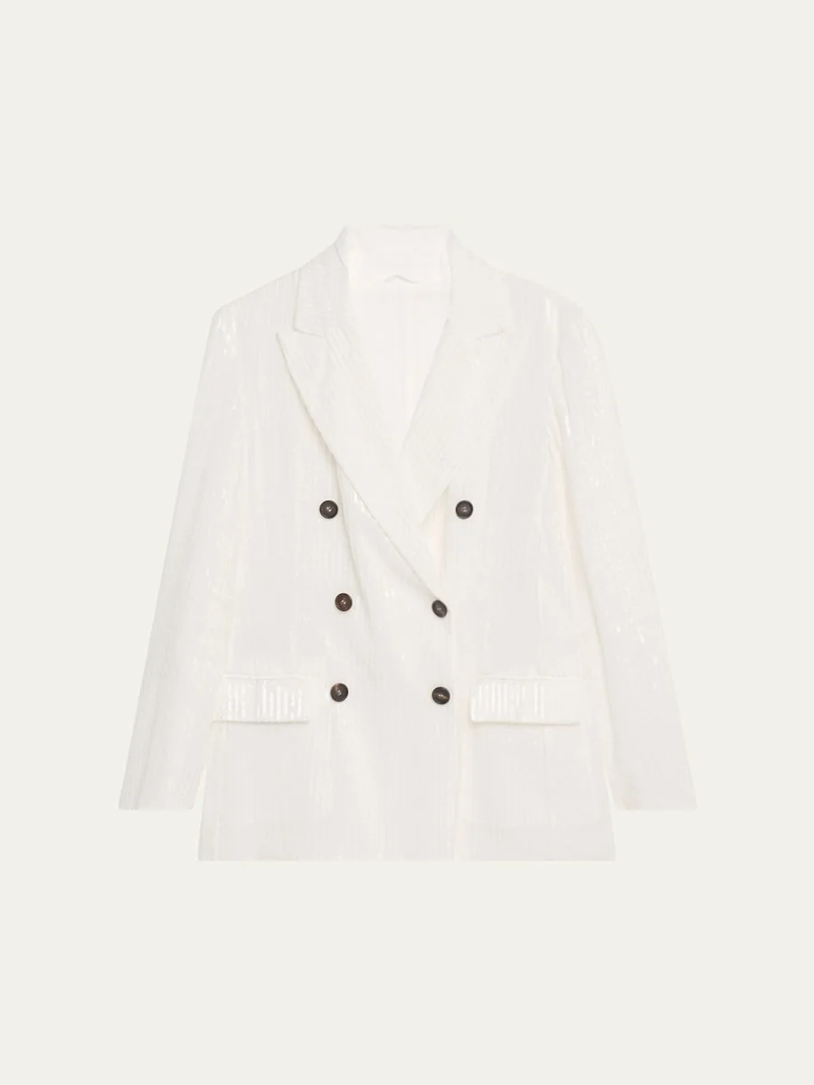 Sequined Stripe Double-Breasted Organza Jacket - 1