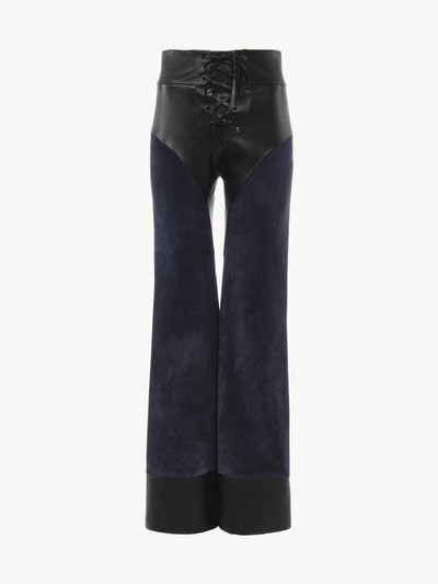 Chloé LACE-UP FLARED PATCHWORK PANTS IN LEATHER outlook