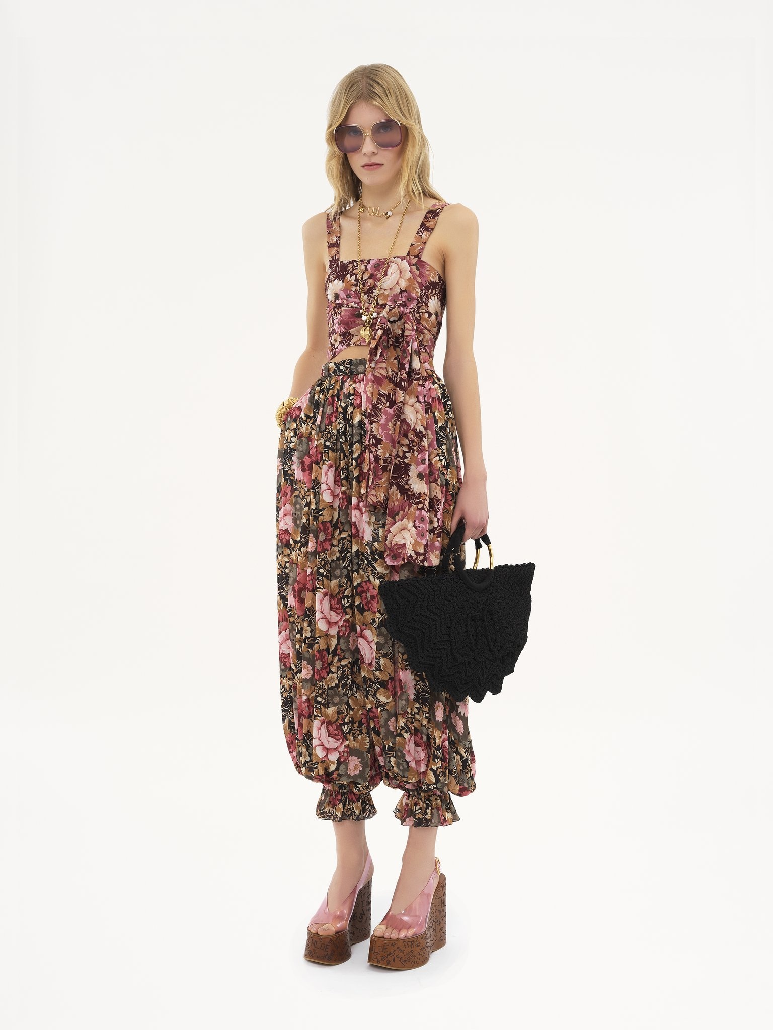 CROPPED FRONT-TIE TANK TOP IN CRÊPE DE CHINE - 3
