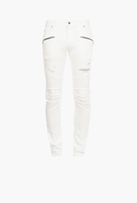 Slim-fit ripped white cotton jeans - 1