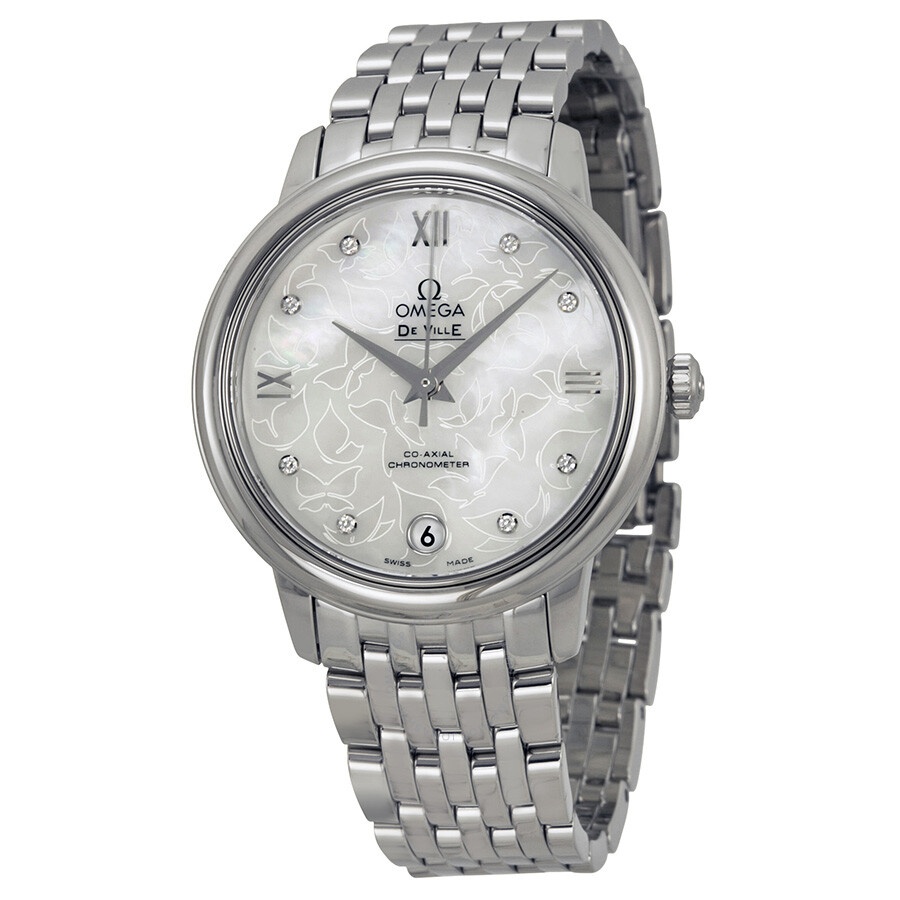Pre-owned Omega De Ville Automatic Chronometer Diamond White Mother of Pearl Dial Ladies Watch 424.1 - 1